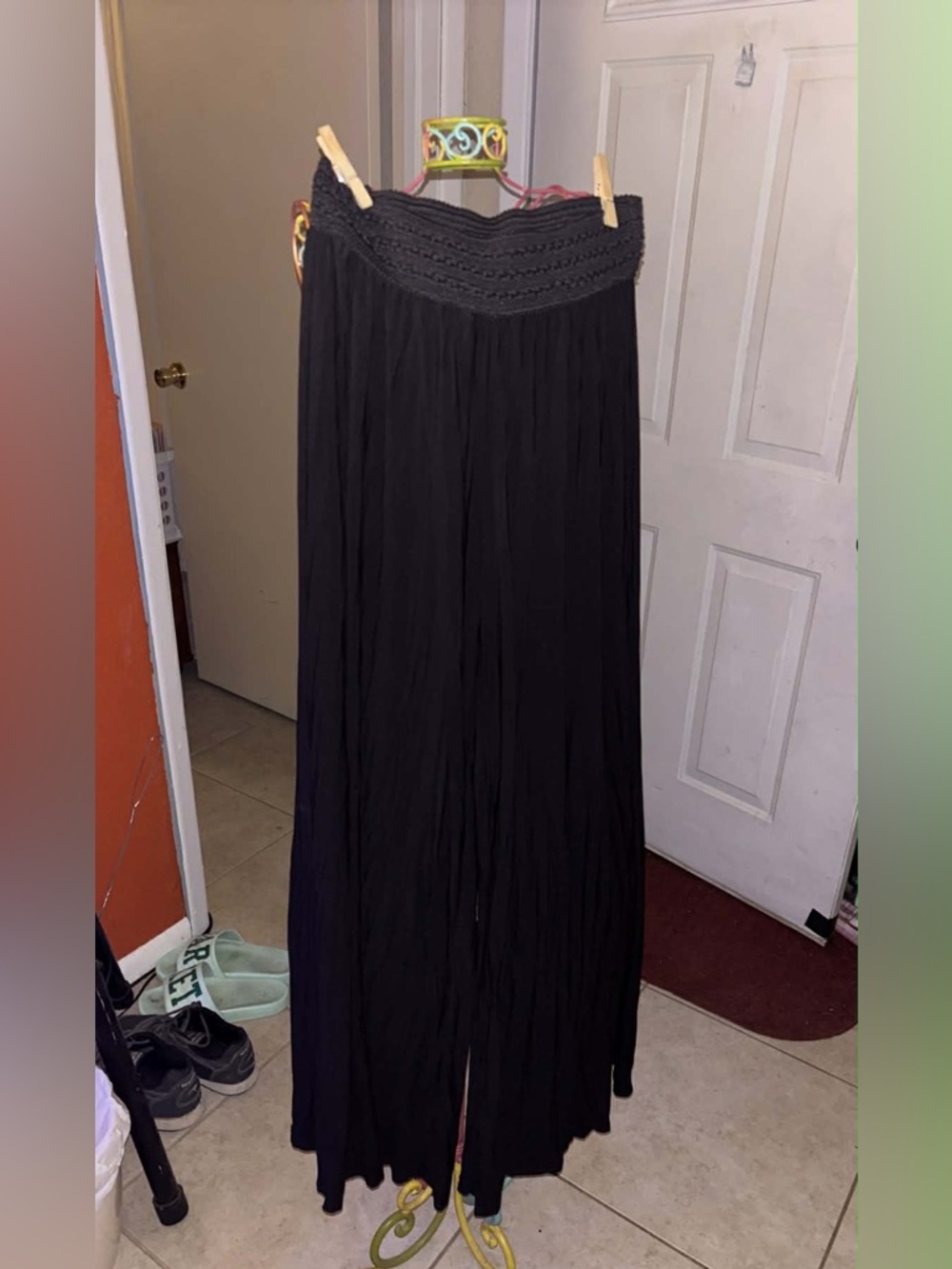 Women's Black Maxi Skirt with Smocked Waist